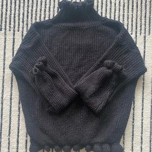 Ruffle Black Turtle Neck Sweater